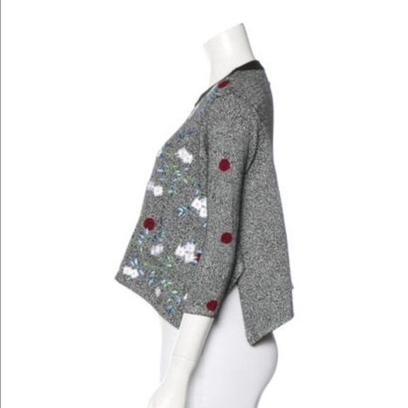 Opening Ceremony Black Embroidered Floral Sweater 3/4 Sleeve Handkerchief Hem  S - Picture 2 of 16